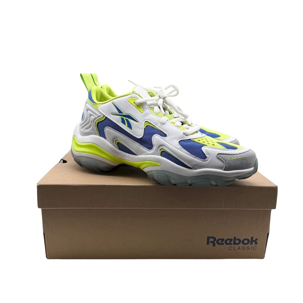 Reebok DMX Series 10 White Electric Green Blue Athletic Running Shoes Men 8.5